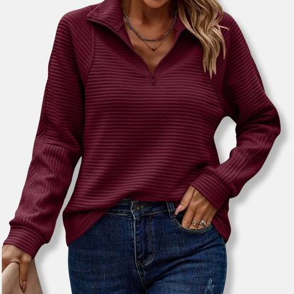 Teresa Relaxed Fit Half-Zip Sweater | Ribbed Half-Zip Sweater