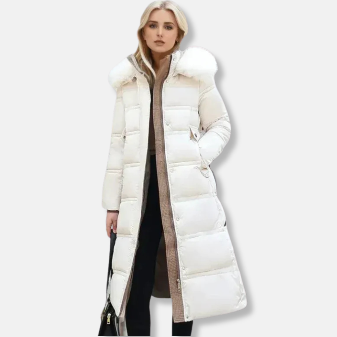 Mia Relaxed Fit Long Puffer Jacket | Fur Trim Long Puffer Jacket