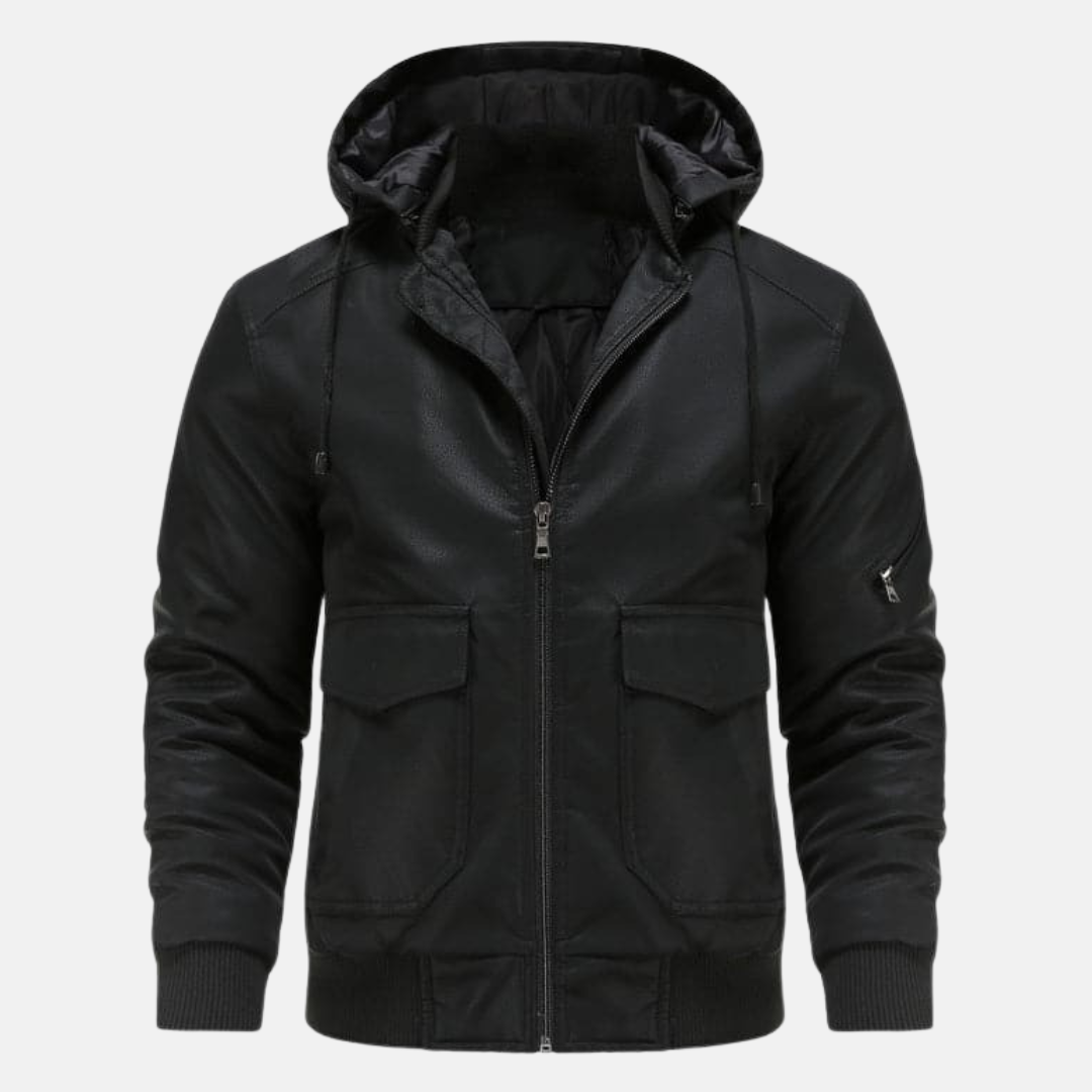 Nathan Leather Hooded Bomber Jacket | With Quilted Lining Jacket
