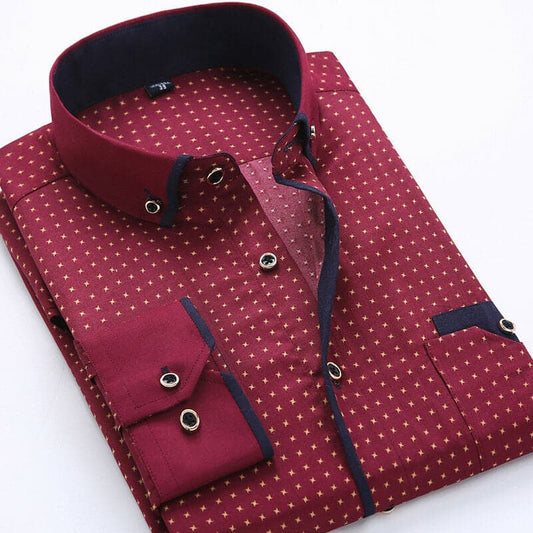 Men's Shirt – Classic Fit – Breathable Fabric – Geometric Pattern – Contrast Details