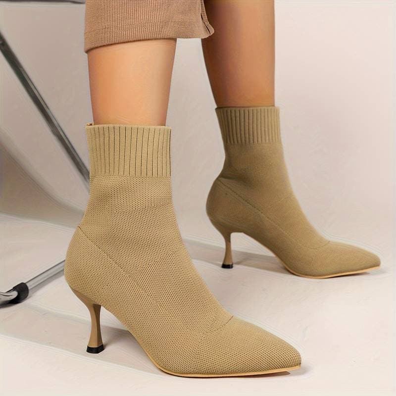 Women's Ankle Boots - Knitted Sock Boots - Pointed Toe - Slim Stiletto Heel - Tight Fit