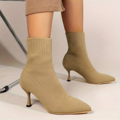 Women's Ankle Boots - Knitted Sock Boots - Pointed Toe - Slim Stiletto Heel - Tight Fit