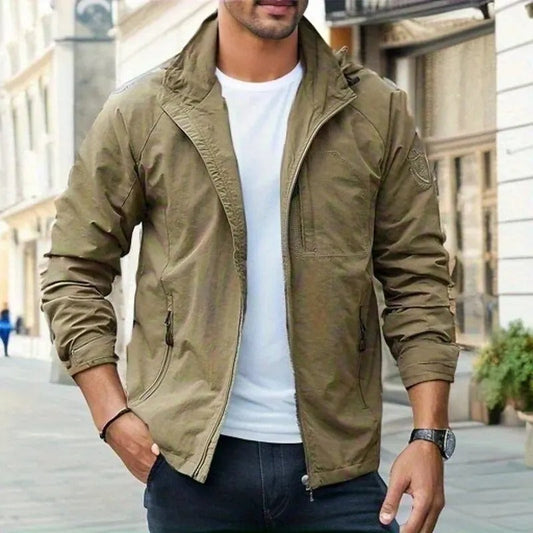 Men's Cargo Jacket – Breathable Fabric – Waterproof – Regular Fit – Zipper Pockets