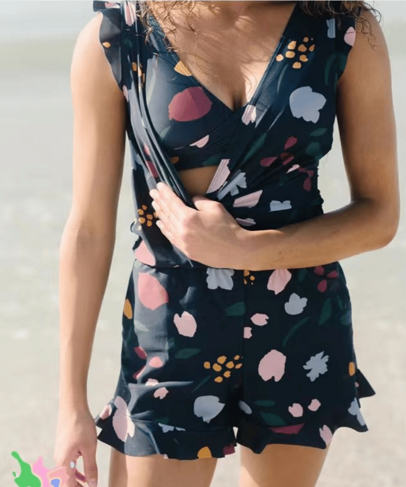 Women's Swimsuit Romper – Slim Fit – V-Neck Wrap – Bust Support – Quick-Drying
