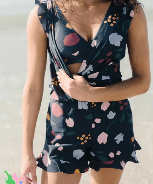 Women's Swimsuit Romper – Slim Fit – V-Neck Wrap – Bust Support – Quick-Drying