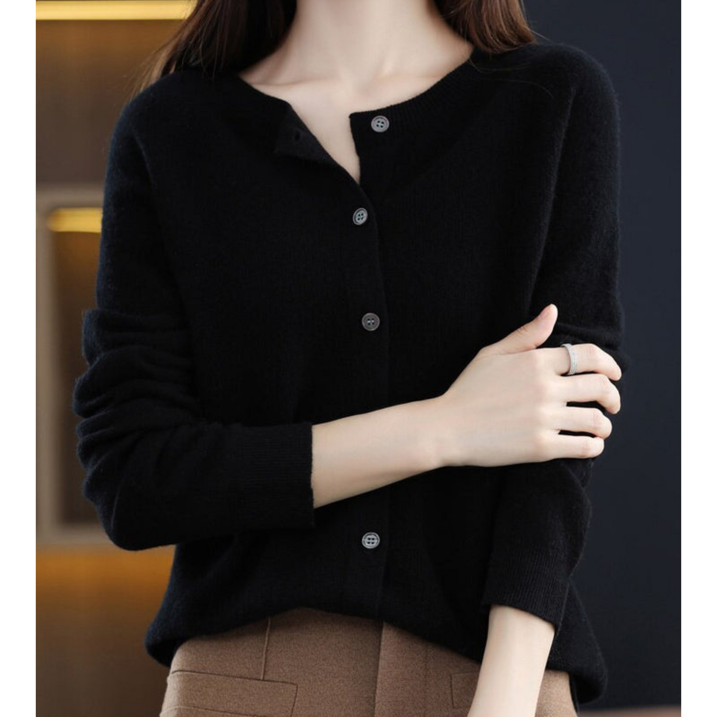 Dame Cardigan - Myk Ull-Kasjmir - Rund Hals - Knappelukking - Komfortabel Passform