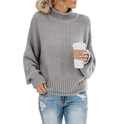 Dame Strikkegenser - Høy Høyhalset - Chunky Strikk - Oversized Passform - Lange Ermer