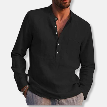 Alessio Linen Relaxed Fit Henley Shirt | Long Sleeve Henley Shirt