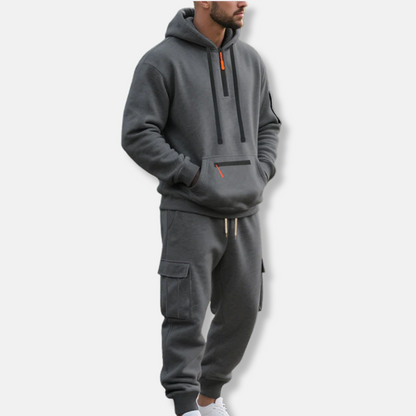 Men's Tracksuit – Relaxed Fit – Half-Zip Hoodie – Cotton Blend Cargo Pants