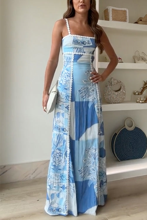Dress for Women – Maxi Dress with Spaghetti Straps – Lace – Bow at Back – Loose Fit