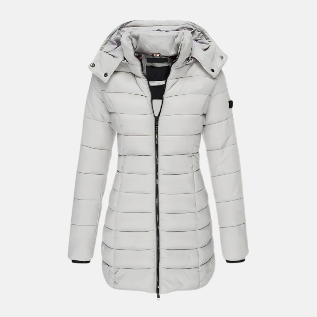 Women’s Puffer Coat - Slim Fit - Mid-Thigh Length - Hooded