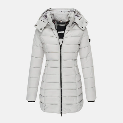 Women’s Puffer Coat - Slim Fit - Mid-Thigh Length - Hooded