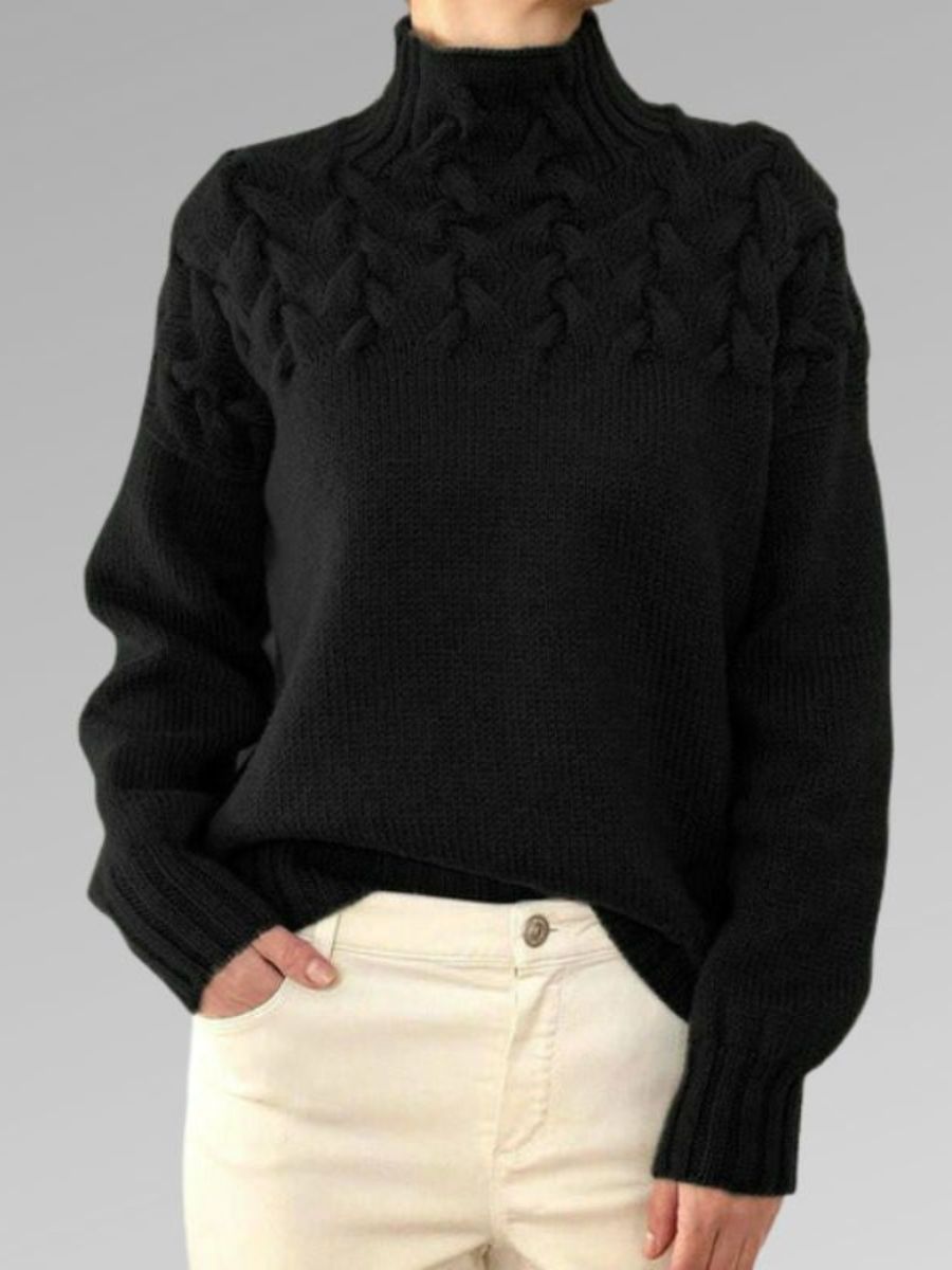 Women's Sweater – Wool Blend – Relaxed Fit – Cable Knit – High Neck