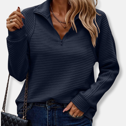 Teresa Relaxed Fit Half-Zip Sweater | Ribbed Half-Zip Sweater