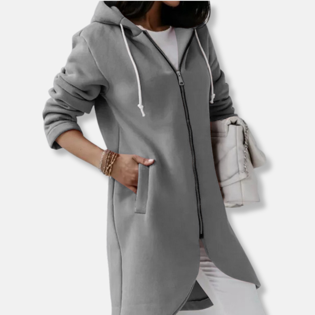Women's Hoodie – Relaxed Fit – Zipper – Cotton Blend – Mid-Length