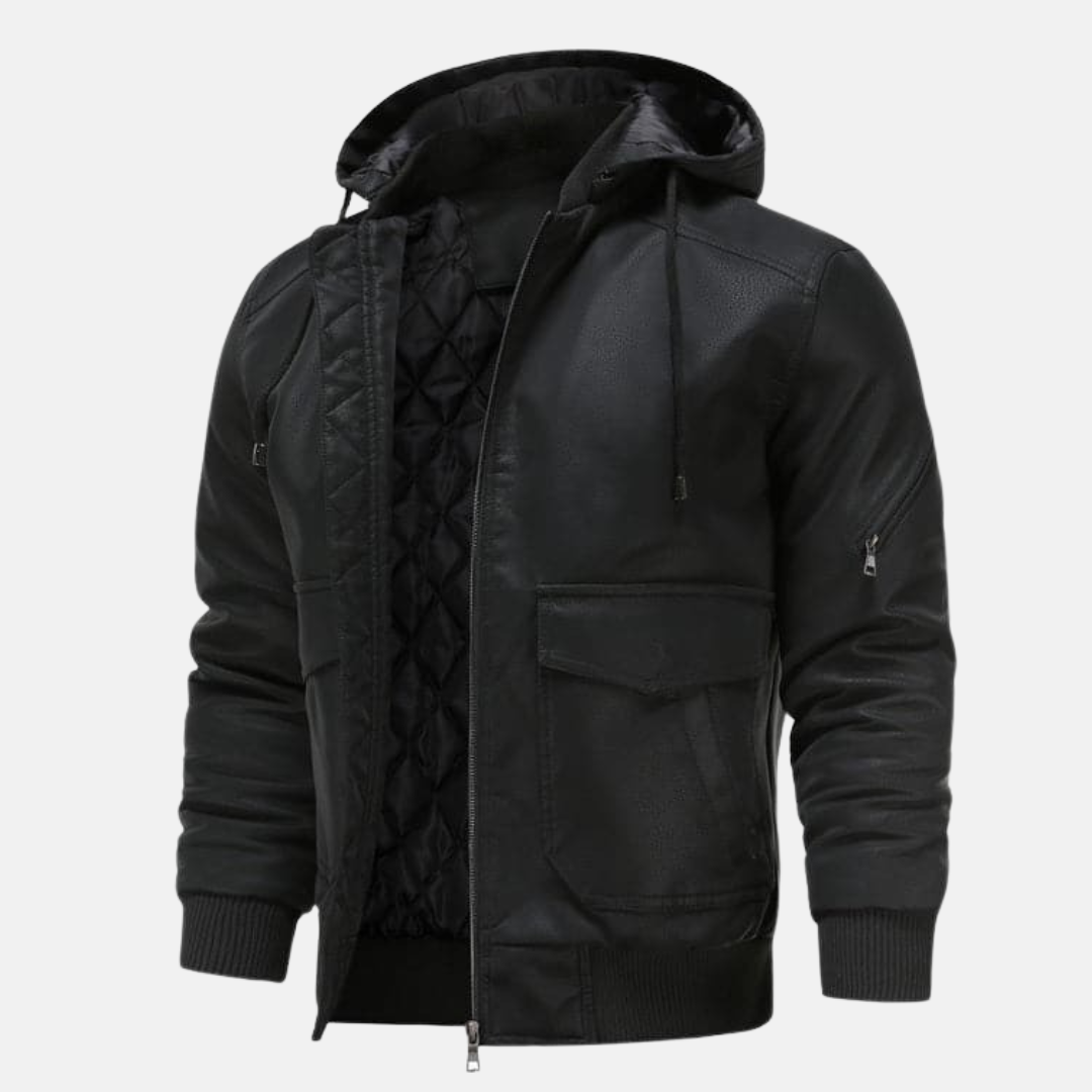 Nathan Leather Hooded Bomber Jacket | With Quilted Lining Jacket