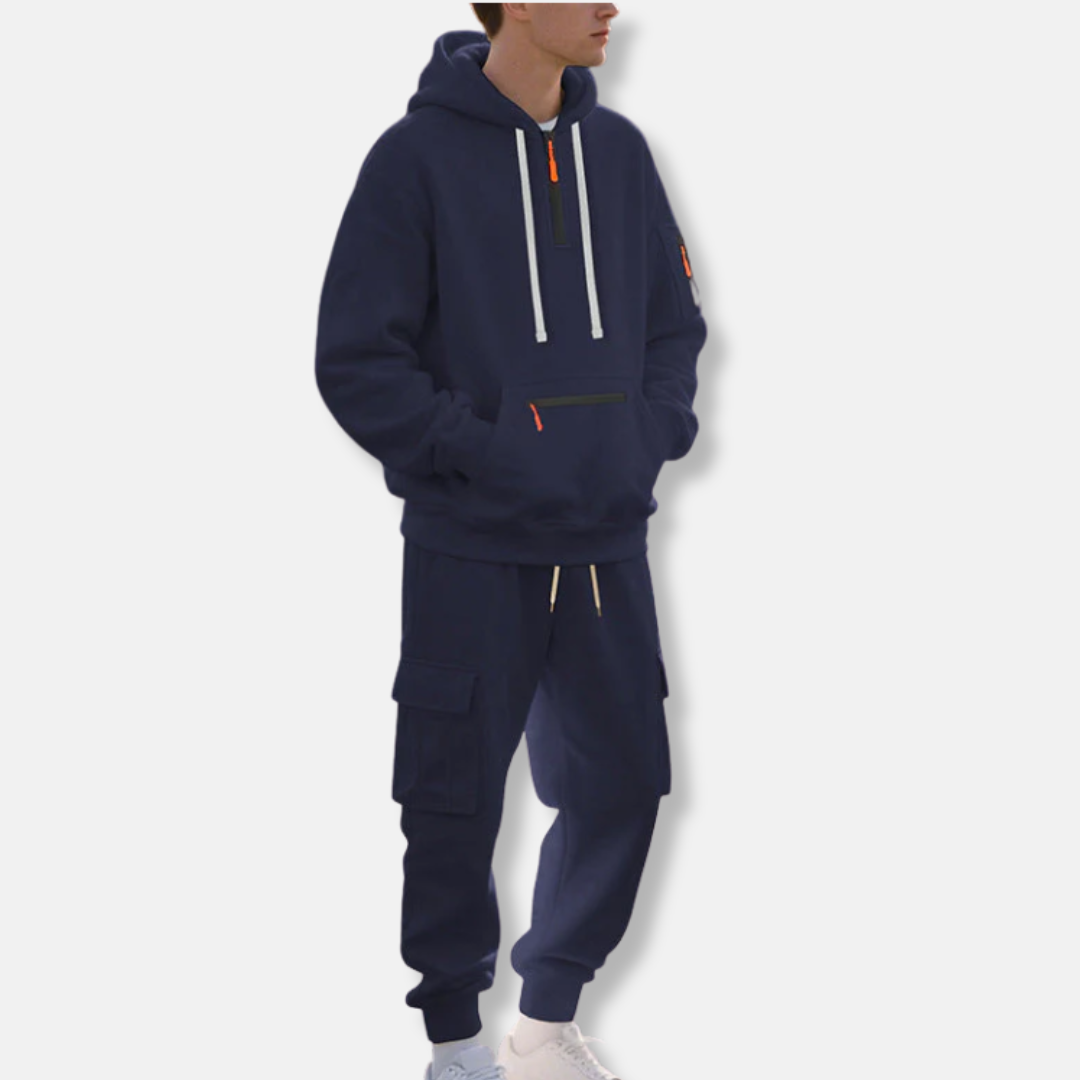 Men's Tracksuit – Relaxed Fit – Half-Zip Hoodie – Cotton Blend Cargo Pants