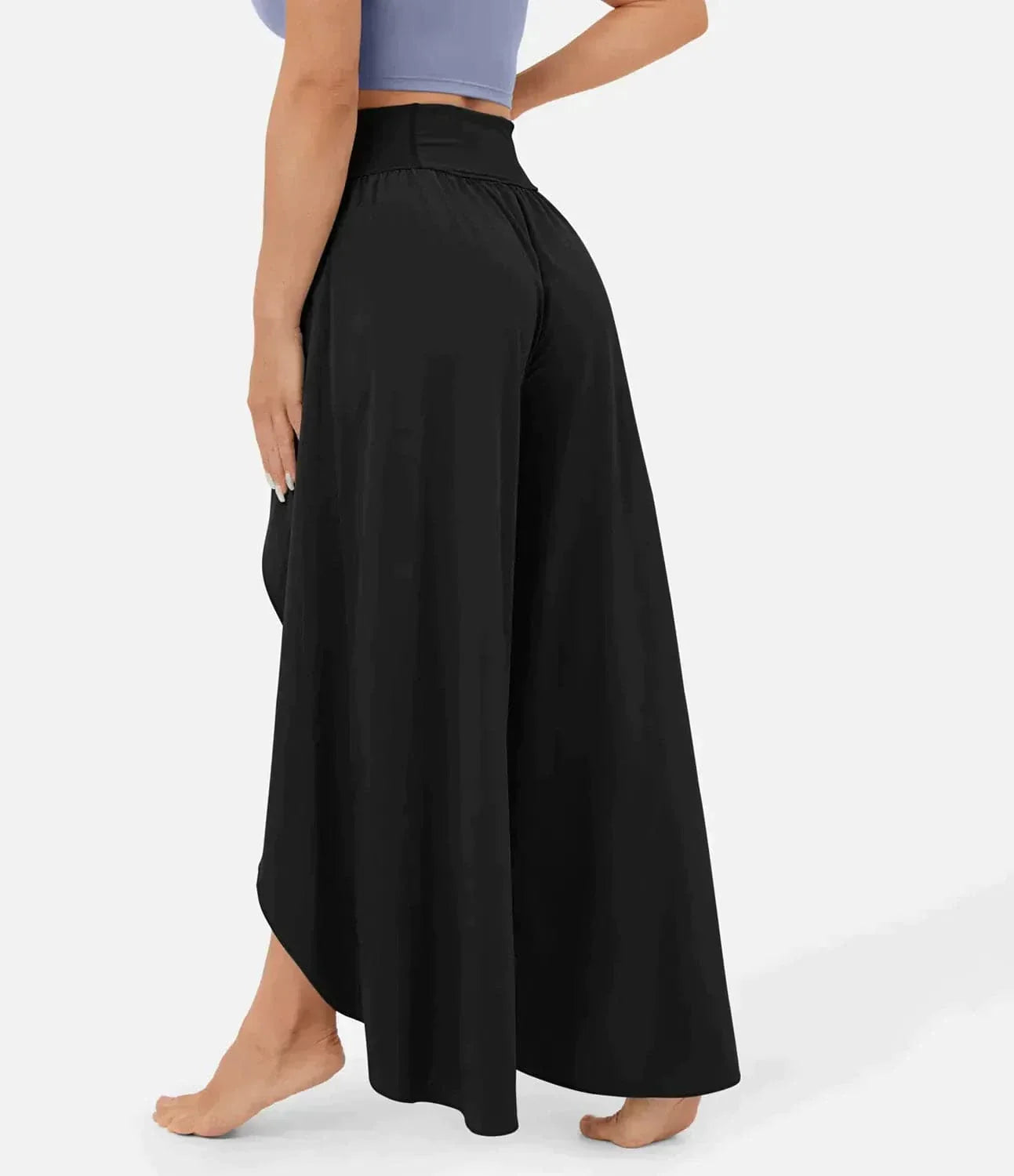 Women's Wide Pants – Flowy Fit – High Slits – Elastic Waist – Light and Comfortable