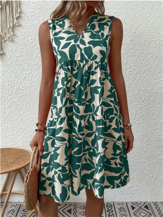 Women's Dress without Sleeves – V-Neckline – Relaxed Fit – Breathable Fabric – Knee-Length