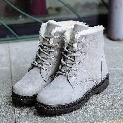 Dame Snørestøvler – Semsket Look – Fuskepelsfôr – Komfortabel Flat Såle