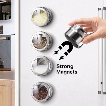 Magnetic Stainless Steel Spice Tin Set With Transparent Lids