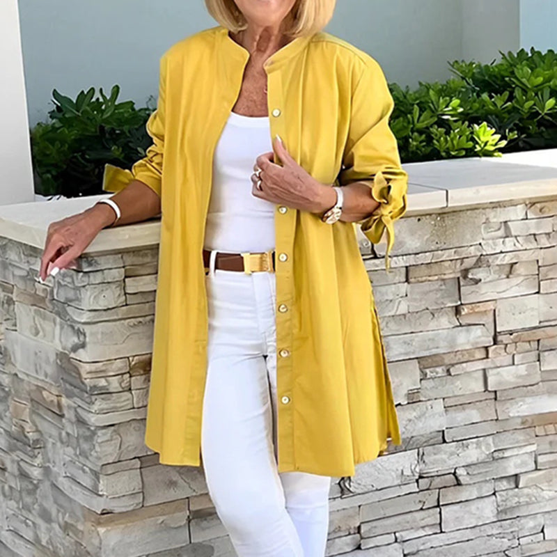Women's Tunic Shirt – Relaxed Fit – Breathable Fabric – Long Sleeves with Ties