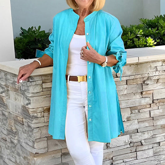 Women's Tunic Shirt – Relaxed Fit – Breathable Fabric – Long Sleeves with Ties
