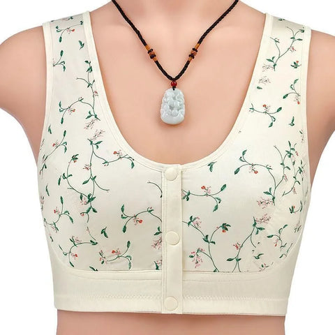 Women's Bralette – Soft Stretch Fit – Button Closure – Wireless Comfort – Floral Pattern