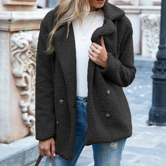 Women's Teddy Jacket – Oversized Fit – Soft Fleece – Double-Breasted Buttoning – Relaxed Style