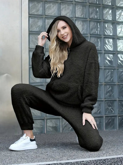 Women's Cozy Set - Soft Sherpa Fleece - Oversized Hoodie & Pants - Comfortable Fit