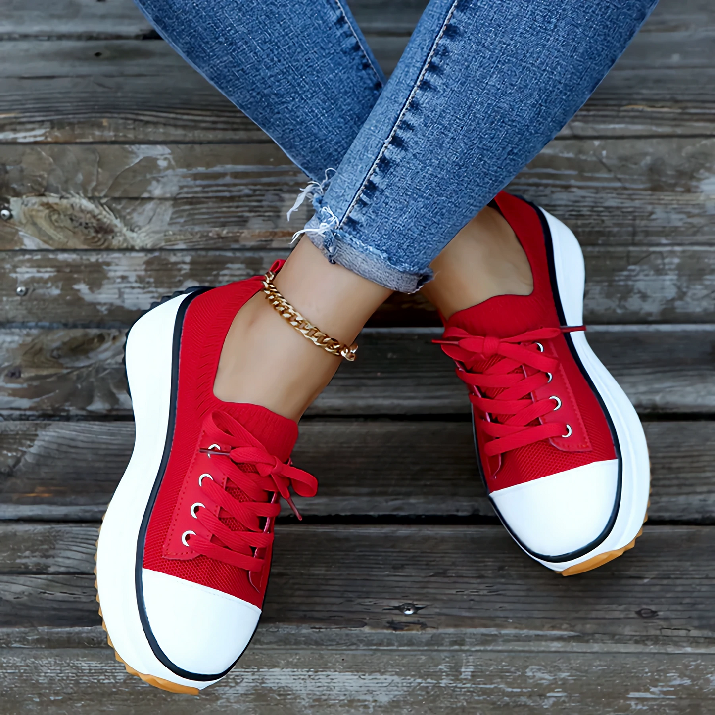 Women's Sneakers – Knitted Upper – Comfortable Fit – Platform Sole with Good Grip