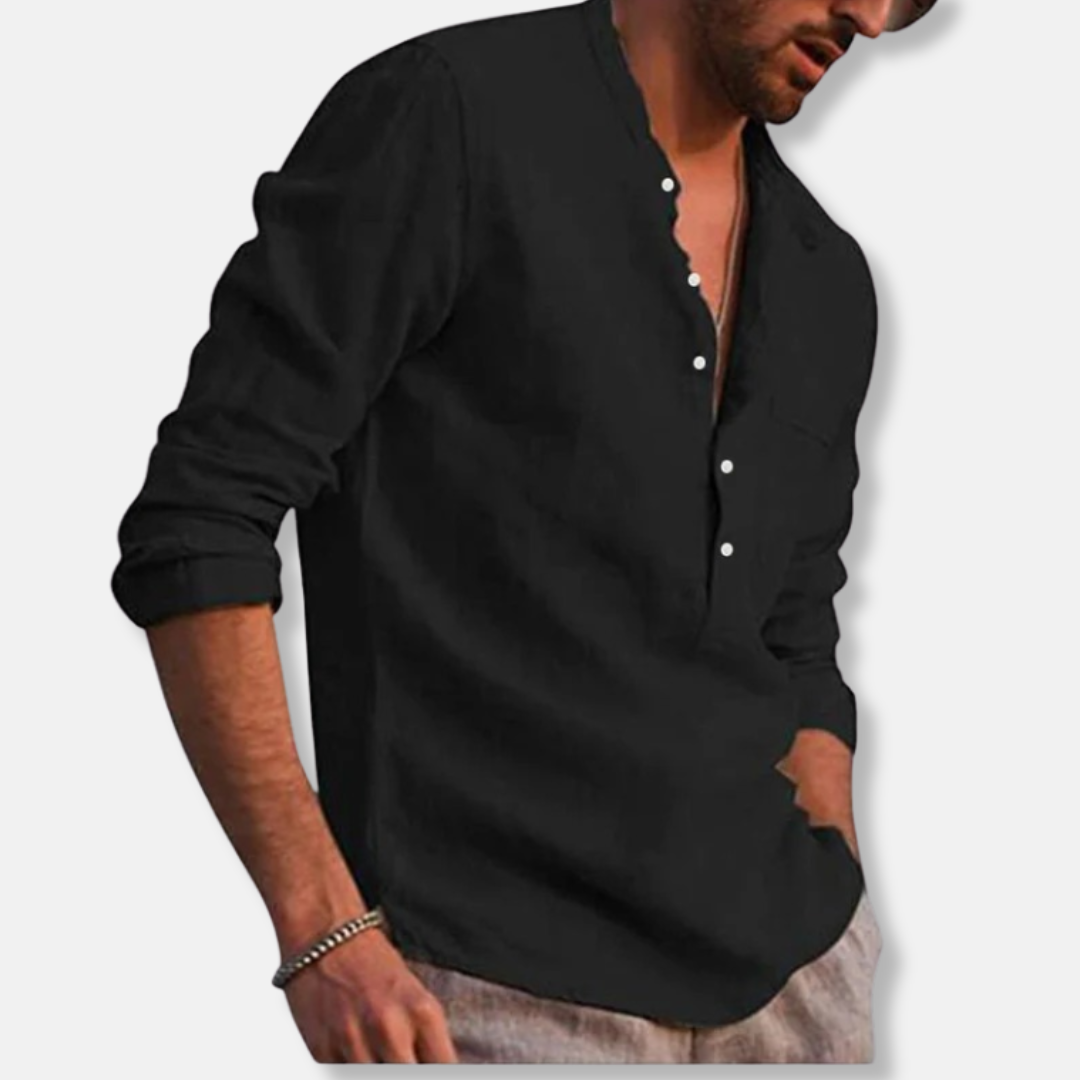 Alessio Linen Relaxed Fit Henley Shirt | Long Sleeve Henley Shirt