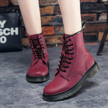 Dame Combat Boots - Skinn - Snøring - Ankelhøy - Robust Gummisåle