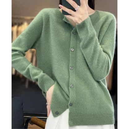 Dame Cardigan - Myk Ull-Kasjmir - Rund Hals - Knappelukking - Komfortabel Passform