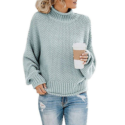 Dame Strikkegenser - Høy Høyhalset - Chunky Strikk - Oversized Passform - Lange Ermer