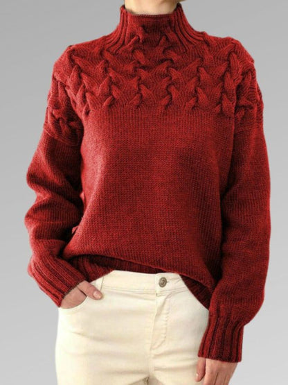 Women's Sweater – Wool Blend – Relaxed Fit – Cable Knit – High Neck