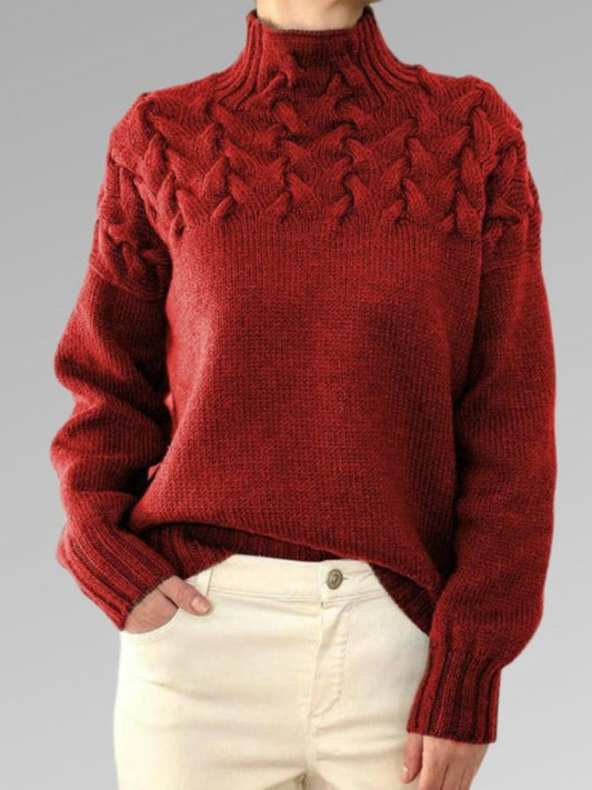 Women's Sweater – Wool Blend – Relaxed Fit – Cable Knit – High Neck