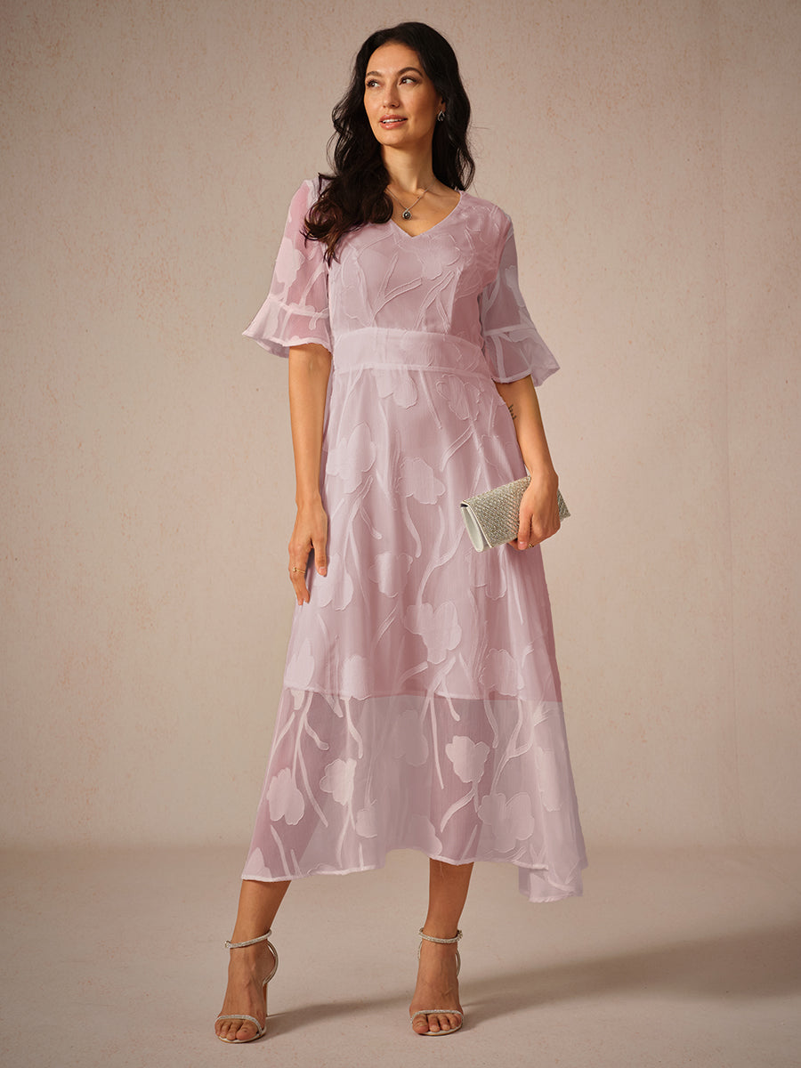 Dress for Women – Lace Maxi Dress – V-Neck – Ruffle Sleeves – Elegant Fit