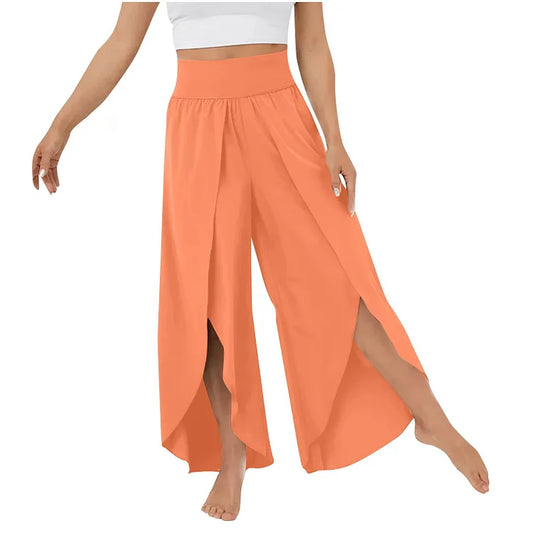 Women's Yoga Pants – Wide Legs – Relaxed Fit – High Waist – Breathable Fabric – Split