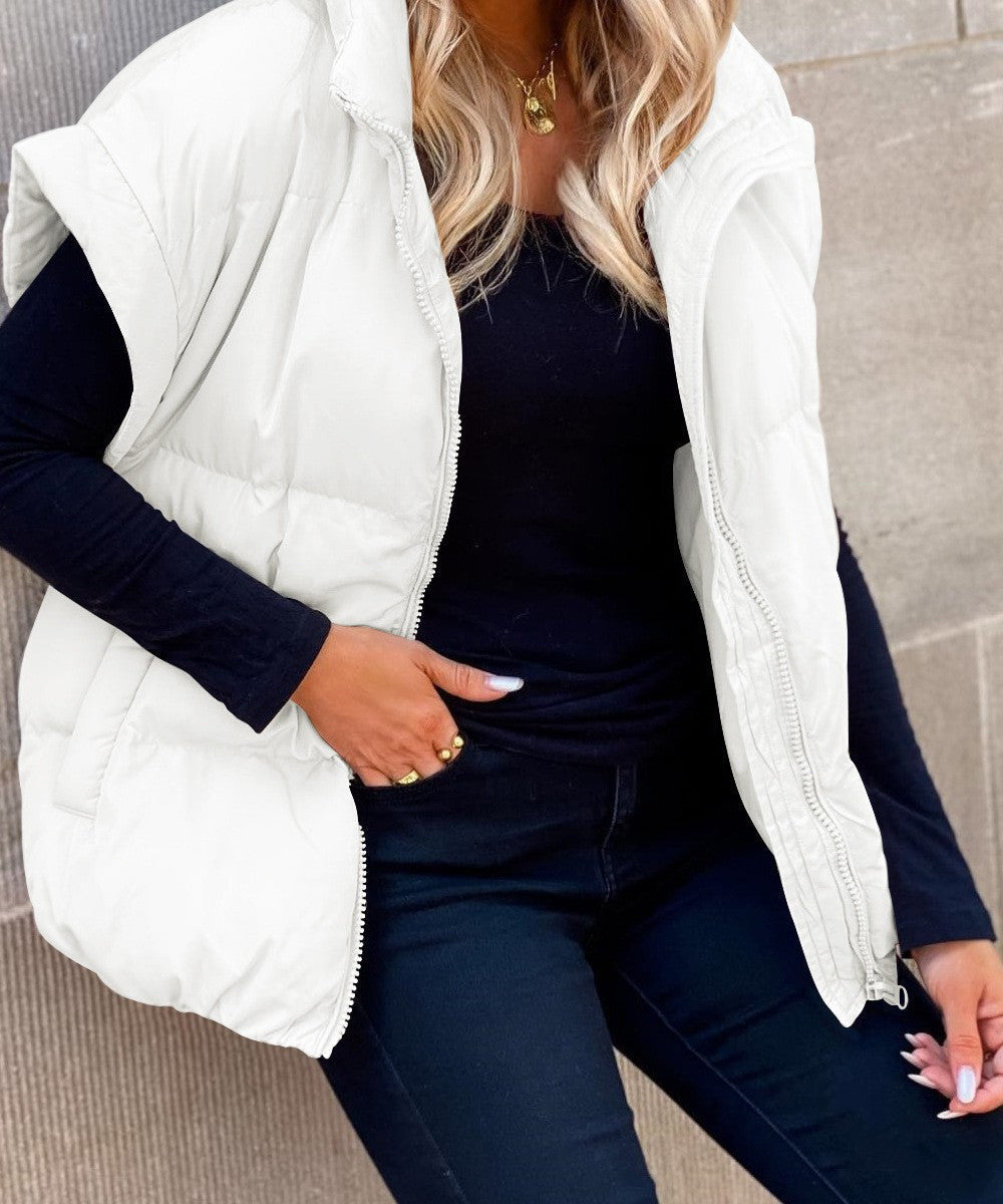 Women's Vest – Padded Quilted – Relaxed Fit – Zipper – High Collar Layered
