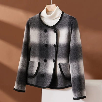 Dame Cardigan - Dobbelspent - Strukturerte Detaljer - Mykt Vevd Stoff - Klassisk Stil