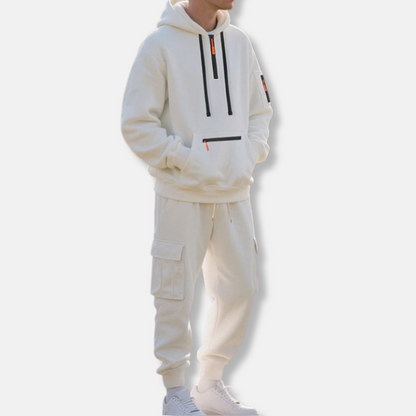 Men's Tracksuit – Relaxed Fit – Half-Zip Hoodie – Cotton Blend Cargo Pants