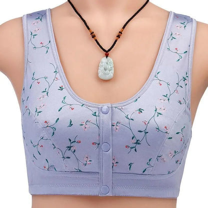 Women's Bralette – Soft Stretch Fit – Button Closure – Wireless Comfort – Floral Pattern