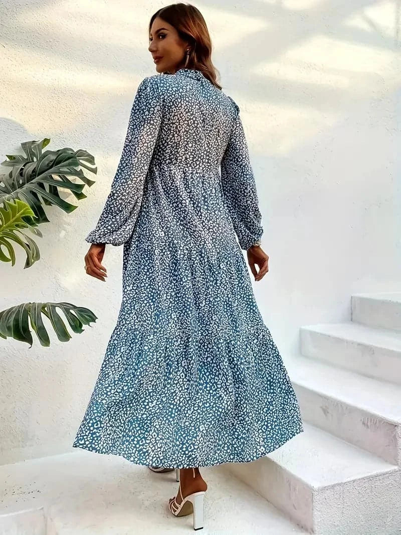 Women's Maxi Dress - Long Sleeve V-Neck - Loose Fit - Light and Airy Fabric