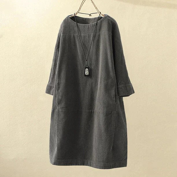 Women Dress - Corduroy - Loose Fit - Long Sleeves - Comfortable and Casual
