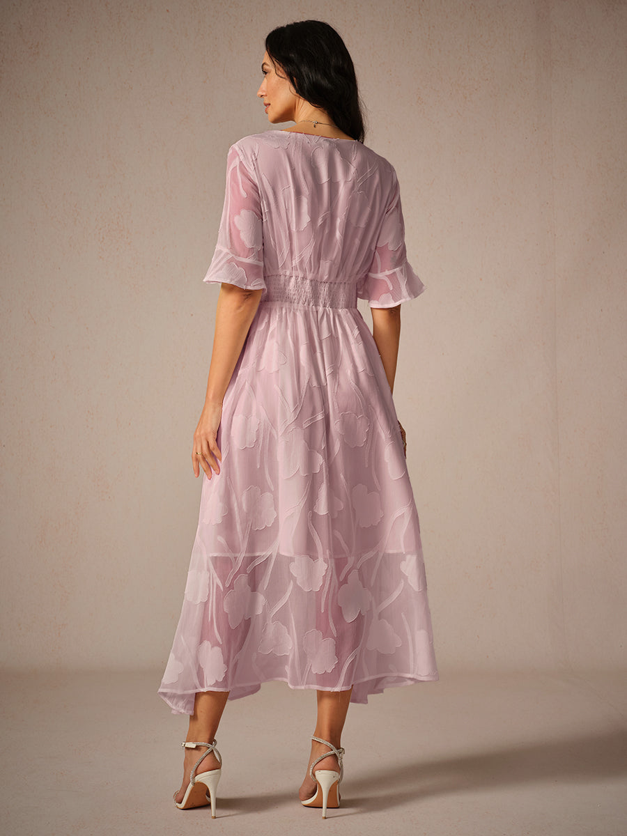 Dress for Women – Lace Maxi Dress – V-Neck – Ruffle Sleeves – Elegant Fit