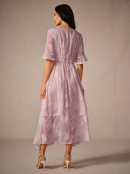 Dress for Women – Lace Maxi Dress – V-Neck – Ruffle Sleeves – Elegant Fit