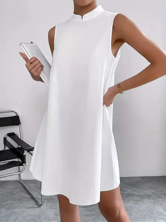 Dress for Women - Sleeveless A-Line - High Neck - Minimalist and Elegant