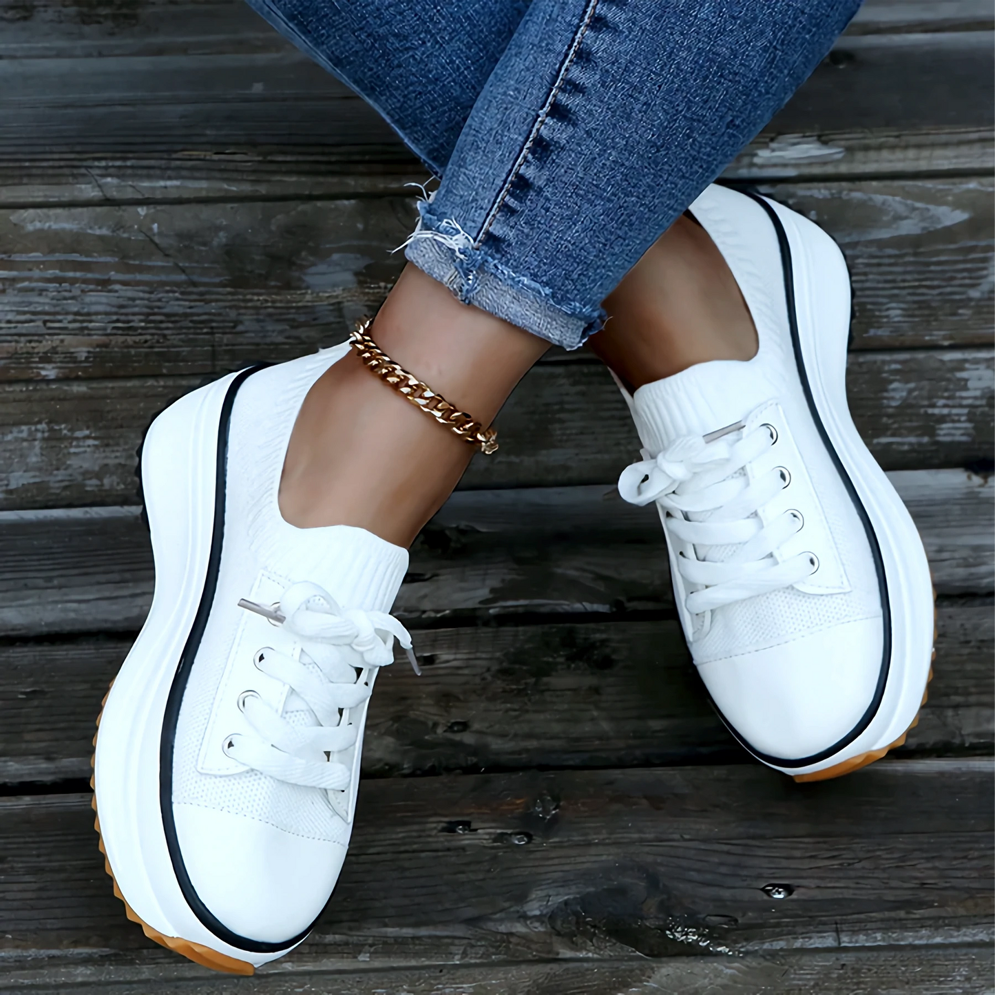 Women's Sneakers – Knitted Upper – Comfortable Fit – Platform Sole with Good Grip