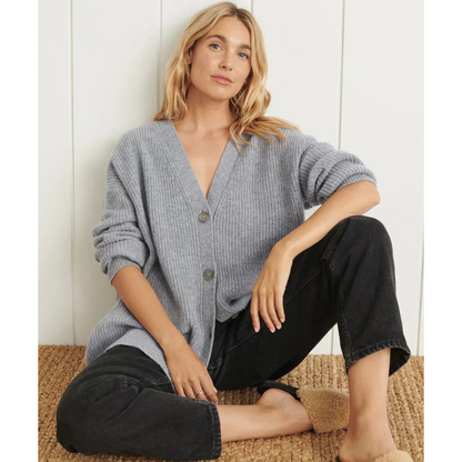 Women's Long Knitted Cardigan – Relaxed Fit – Wool Blend – V-Neck – Buttons